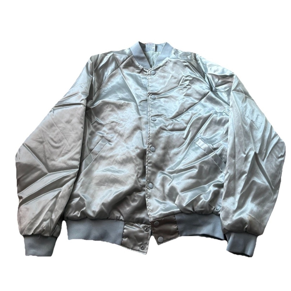 Vintage 90s Aristo Jac USA Made Gray Satin Bomber Jacket Men's Large